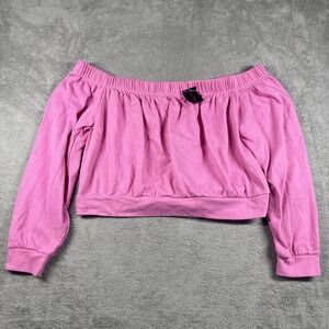 Material Girl Fuchsia Pink Off Shoulder‎ Crop Sweatshirt Shirt XL NWT